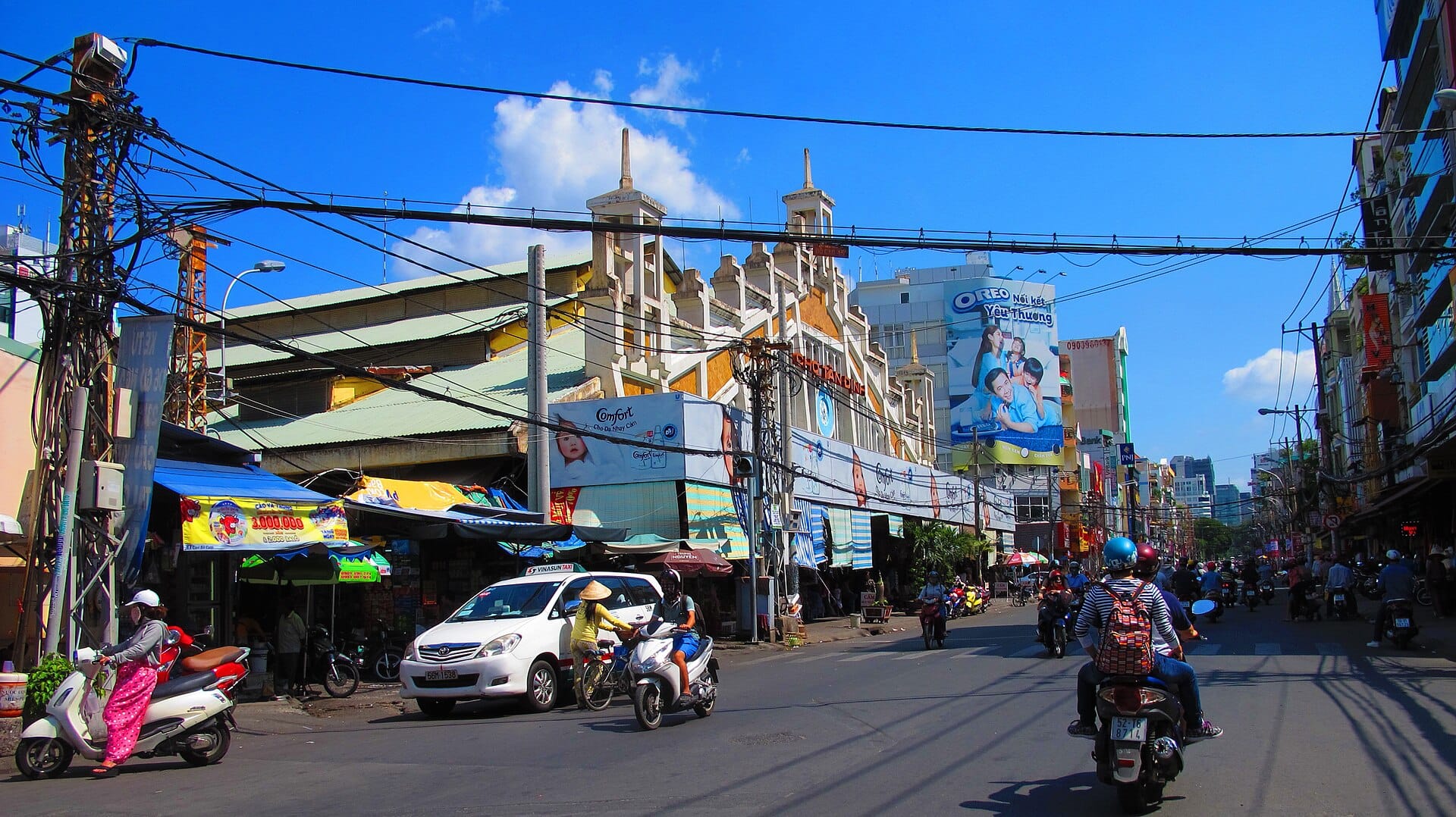 The three bell towers of Tan Dinh Market. The central tower still holds its original bronze bell. Photo: trungydang, CC BY 3.0