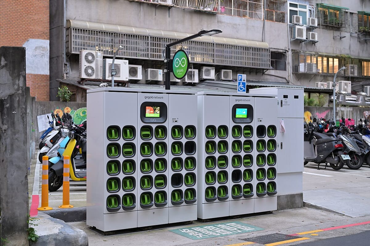 A Gogoro battery-swapping station in Taipei. The company plans to launch a Vietnam-specific scooter in Q4 2026.