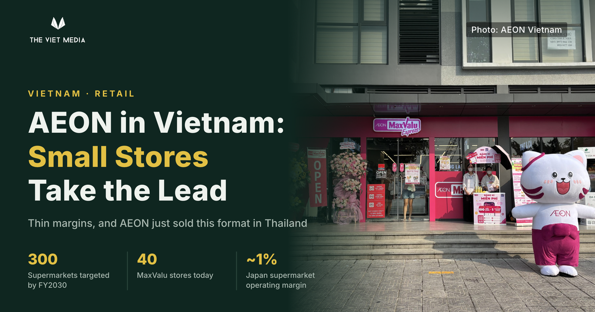 An AEON MaxValu small supermarket on the ground floor of an apartment building in Vietnam