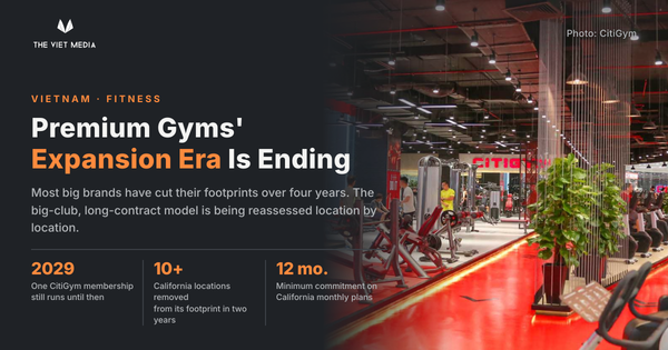 A modern gym in Vietnam with the headline “The Expansion Era for Vietnam's Premium Gyms Is Ending”